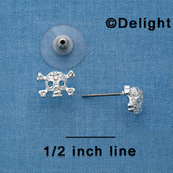 F1344 tlf - Mini Silver Skull & Bones with AB Swarovski Crystals - Post Earrings (1 pair per package)