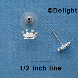 F1345 tlf - Mini Silver Crown with AB Swarovski Crystals - Post Earrings (1 pair per package)