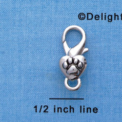 F1406 tlf - Paw in Heart - Im. Rhodium Plated Large Lobster Claw Clasp