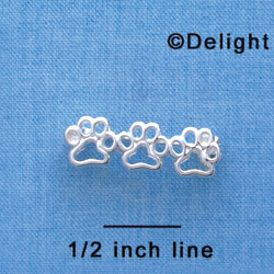 F1416 tlf - 3 Mini Open Paw - Silver Plated Charm Pin