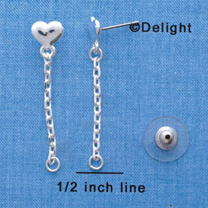 F1421 tlf - Mini Smooth Heart Dangle Chain - Silver Plated Post Earrings (1 Pair per package)