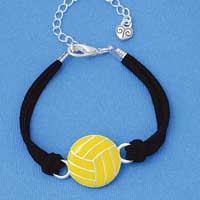 BR-F1501-F1525 tlf - Large Enamel Water Polo Ball - Silver Plated Black Suede Bracelet