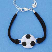 BR-F1502-F1525 tlf - Large Enamel Soccerball - Silver Plated Black Suede Bracelet