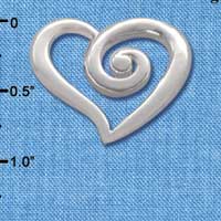 C2883 - Large Silver Curly Heart Charm Pin ( 6 pins per package)