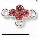 F1045 - Four Pink (Light Rose) Swarovski Crystal Connector with 3 loops - Silver plated Charm