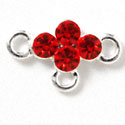 F1046 - Four Red (Light Siam) Swarovski Crystal Connector with 3 loops - Silver plated Charm