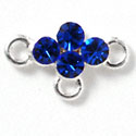 F1047 - Four Blue (Sapphire) Swarovski Crystal Connector with 3 loops - Silver plated Charm