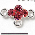F1048 - Four Hot Pink (Rose) Swarovski Crystal Connector with 3 loops - Silver plated Charm