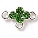 F1049 - Four Lime Green (Peridot) Swarovski Crystal Connector with 3 loops - Silver plated Charm