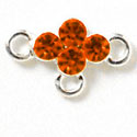 F1051 - Four Orange (Hyacinth) Swarovski Crystal Connector with 3 loops - Silver plated Charm