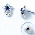 F1060 - Silver Star Post Earrings with Blue (Sapphire) Swarovski Crystal (Back included) (1 pair per package)