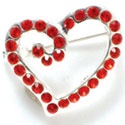 F1070 - Red Swarovski Crystal Curled Heart Pins