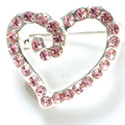 F1072 - Light Pink Swarovski Crystal Curled Heart Pins