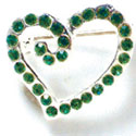 F1073 - Emerald Green Swarovski Crystal Curled Heart Pins