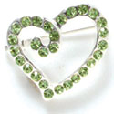 F1075 - Peridot Green Swarovski Crystal Curled Heart Pins