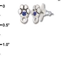 F1116 - Mini Silver Paw with Blue Swarovski Crystal with Loop - Post Earrings (1 pair per package)