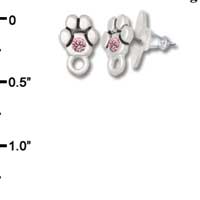 F1117 - Mini Silver Paw with Light Pink Swarovski Crystal with Loop - Post Earrings (1 pair per package)