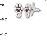 F1118 - Mini Silver Paw with Purple Amethyst Swarovski Crystal with Loop - Post Earrings (1 pair per package)