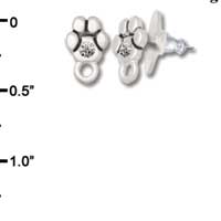 F1119 - Mini Silver Paw with Clear Swarovski Crystal with Loop - Post Earrings (1 pair per package)