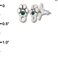 F1121 - Mini Silver Paw with Emerald Green Swarovski Crystal with Loop - Post Earrings (1 pair per package)