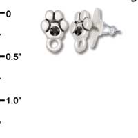 F1122 - Mini Silver Paw with Black Swarovski Crystal with Loop - Post Earrings (1 pair per package)