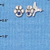 F1124 - Mini Silver Paw with Blue Swarovski Crystal - Post Earrings (1 pair per package)