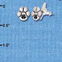 F1130 - Mini Silver Paw with Black Swarovski Crystal - Post Earrings (1 pair per package)