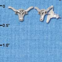 F1142 - Silver Longhorns - Post Earrings (1 Pair per package)