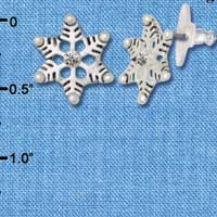 F1147 - Silver Snowflake with Swarovski Crystal - Post Earrings (1 Pair per package)