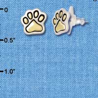 F1186 - Small Two Tone Gold & Silver Paw - Post Earrings (1 Pair per package)