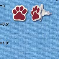 F1187 - Small Maroon Paw - Post Earrings (1 Pair per package)