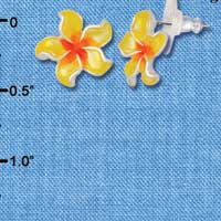 F1237 - Yellow & Orange Plumeria Flower - Post Earrings tlf -  (1 Pair per package)