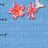 F1238 - Hot Pink & Orange Plumeria Flower - Post Earrings tlf -  (1 Pair per package)