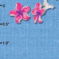 F1239 - Hot Pink & Purple Plumeria Flower - Post Earrings tlf -  (1 Pair per package)
