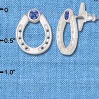 F1259 tlf - Large Silver Horseshoe with Sapphire Blue Swarovski - Post Earrings (1 Pair per Package)