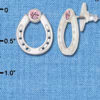 F1260 tlf - Large Silver Horseshoe with Light Rose (Pink) Swarovski - Post Earrings (1 Pair per Package)