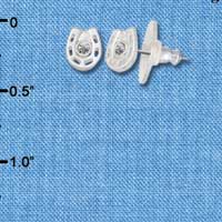 F1273 tlf - Mini Silver Horseshoe with Clear Swarovski Crystal - Post Earrings