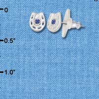 F1274 tlf - Mini Silver Horseshoe with Blue Swarovski Crystal - Post Earrings