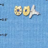 F1276 tlf - Mini Gold Horseshoe with Blue Swarovski Crystal - Post Earrings