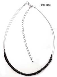 F1305 tlf - 3 Strand - Black Glass Tube Bead Necklace (15