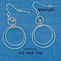 F1329 tlf - Small Loop with Swarovski Crystal & Double Loop - Silver French Wire Earrings