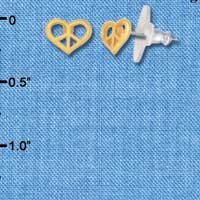 F1342 tlf - Mini Gold Heart Peace Sign - Post Earrings (1 pair per package)