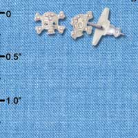 F1344 tlf - Mini Silver Skull & Bones with AB Swarovski Crystals - Post Earrings (1 pair per package)