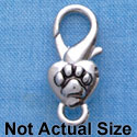 F1406 tlf - Paw in Heart - Im. Rhodium Plated Large Lobster Claw Clasp