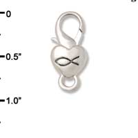 F1408 tlf - Cross & Fish in Heart - Im. Rhodium Plated Large Lobster Claw Clasp