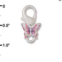 F1412 tlf - Hot Pink Butterfly - Silver Plated Large Lobster Claw Clasp