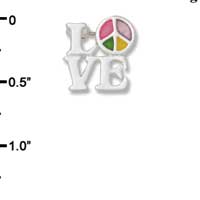 F1442 tlf - Love with Translucent Multicolored Peace Sign - Silver Plated Pin