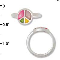 F1447 tlf - Translucent Multicolored Peace Sign - Size 7 - Silver Plated Ring