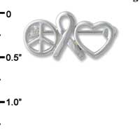 F1448 tlf - Open Peace Sign, Ribbon, Heart - Silver Plated Pin