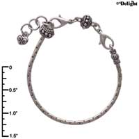 F1491 tlf - Cable with Fancy Edge - Im. Rhodium Plated Large Hole Bead Bracelet